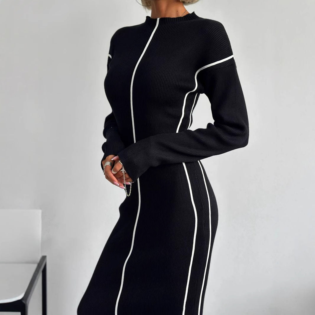 Elegant knitted dress for women with refined contrast seams and a fitted cut Lune London