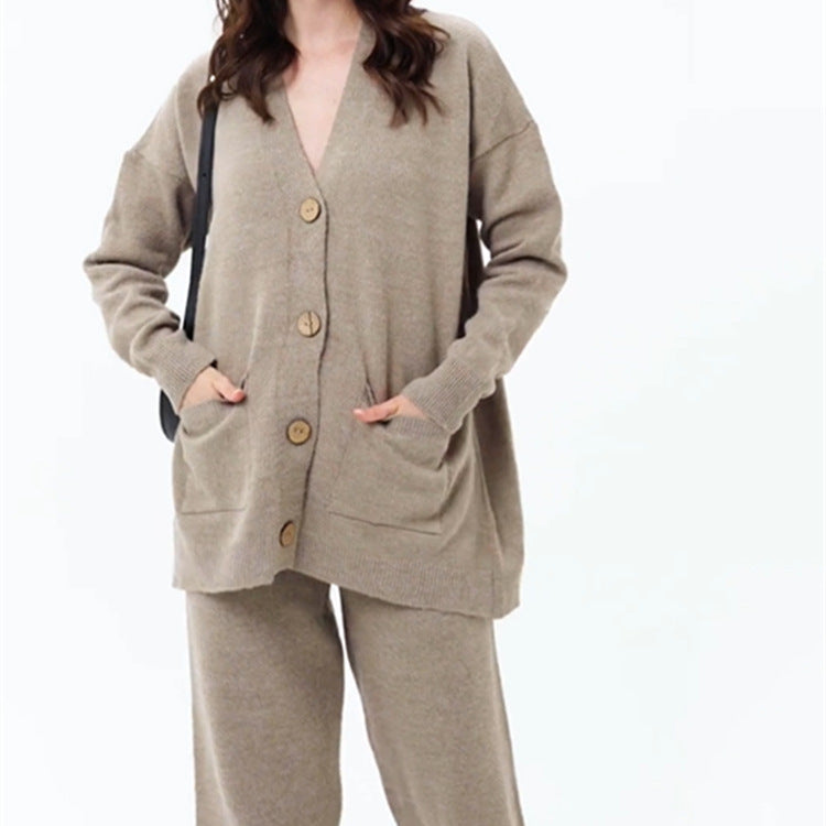 Ladies comfortable knit cardigan with practical pockets and chic button details