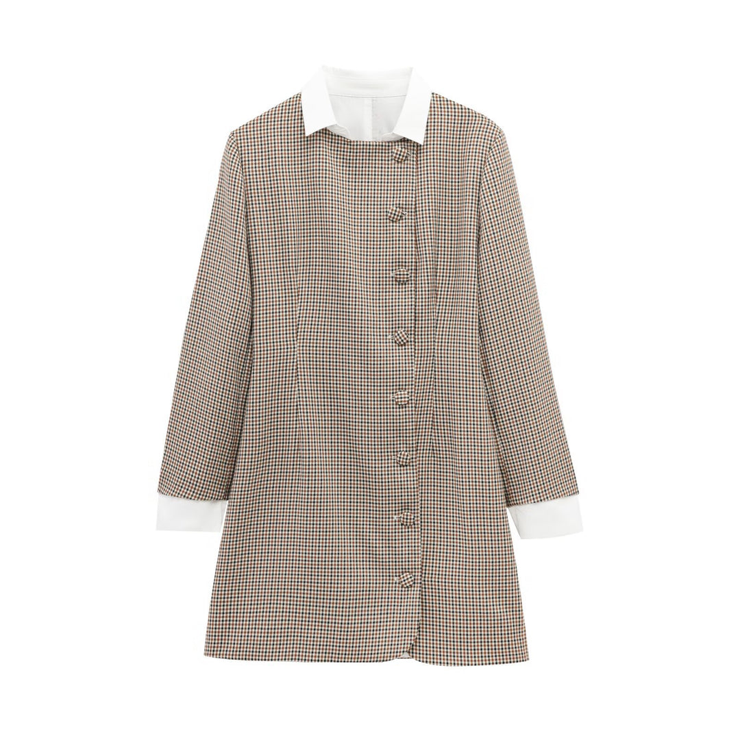 Shawl collar checkered pattern jacket for women with button details Lune London