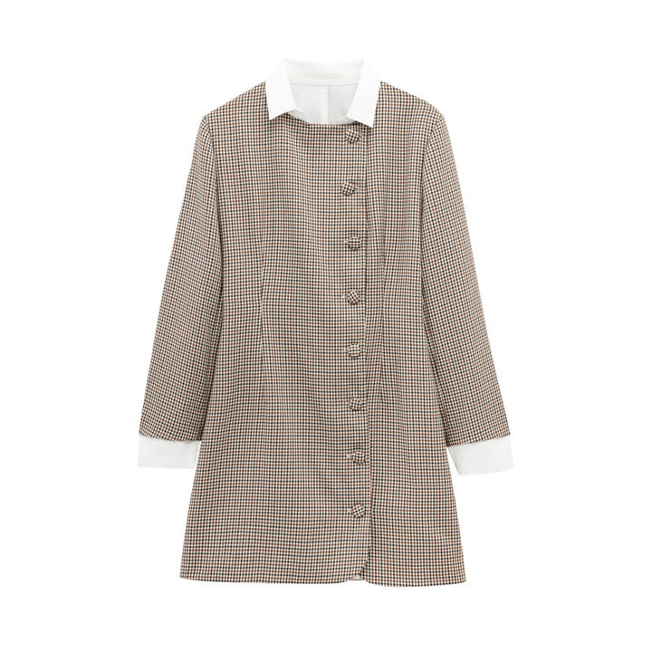 Shawl collar checkered pattern jacket for women with button details Lune London