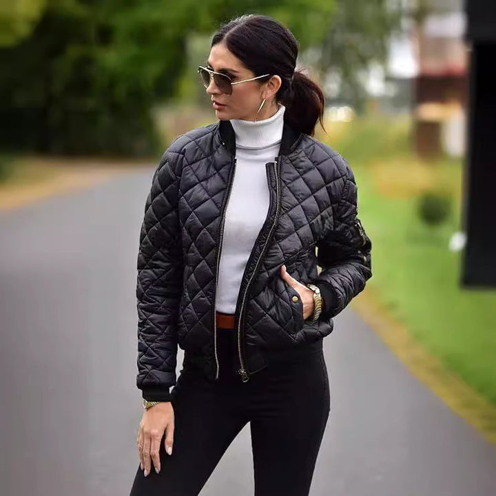 Ladies Urban Quilted Jacket with Soft Plush Collar Lune London