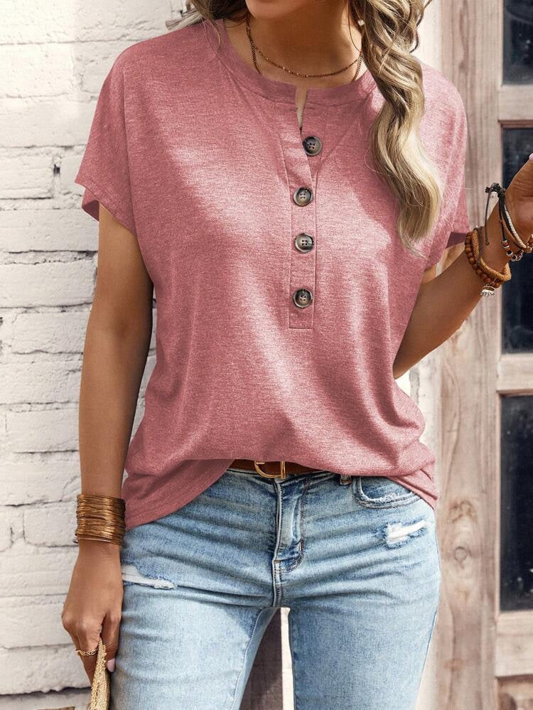 Casual women's T-shirt with button placket and short sleeves Lune London