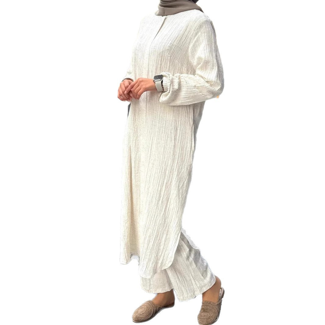 Robe décontractée pour femme à manches longues avec ourlet volanté et coton structuré