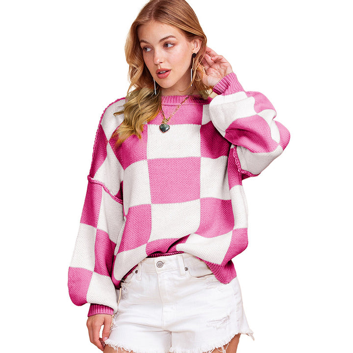 Oversized sweater for women with a tartan pattern and voluminous sleeves Lune London