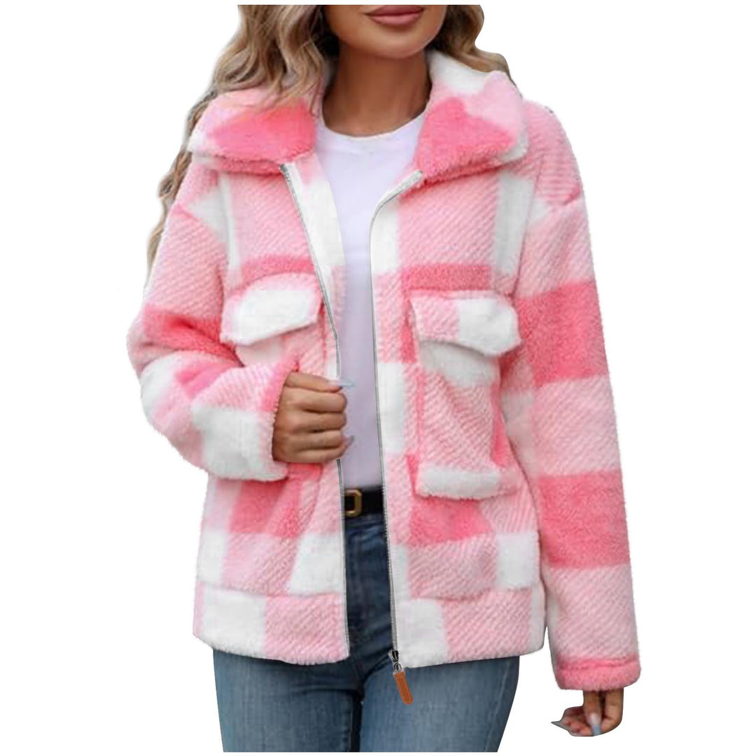 Fleece jacket for women with plaid pattern and practical pockets Lune London