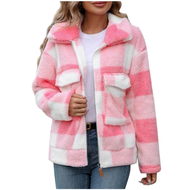 Fleece jacket for women with plaid pattern and practical pockets Lune London