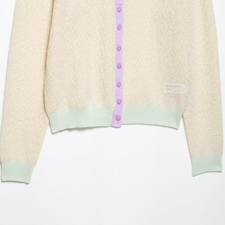 Knitted jacket for women with a delicate pattern and contrasting color details Lune London