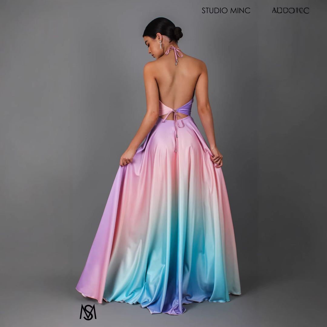 Evening dress for women with a décolleté neckline and fluid ombré effect Chic & Stil