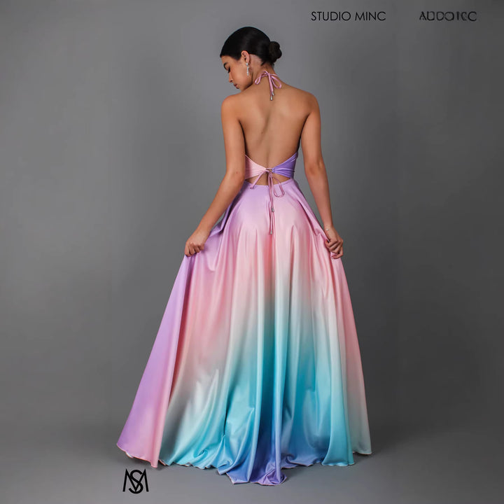 Evening dress for women with a décolleté neckline and fluid ombré effect Chic & Stil