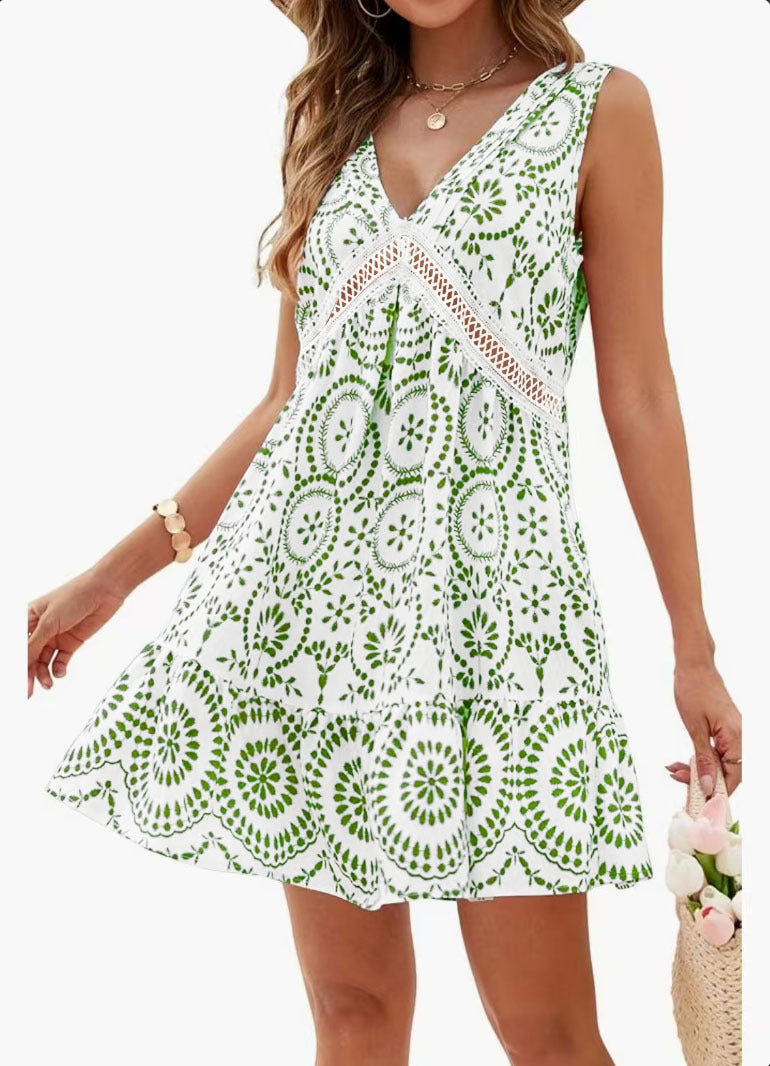 Elegant A-line summer dress for women with a chic spider web floral design