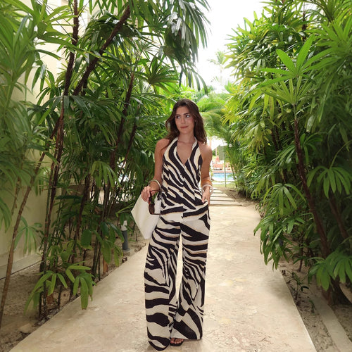 Ladies wide Palazzo pants with elegant zebra pattern Lune London