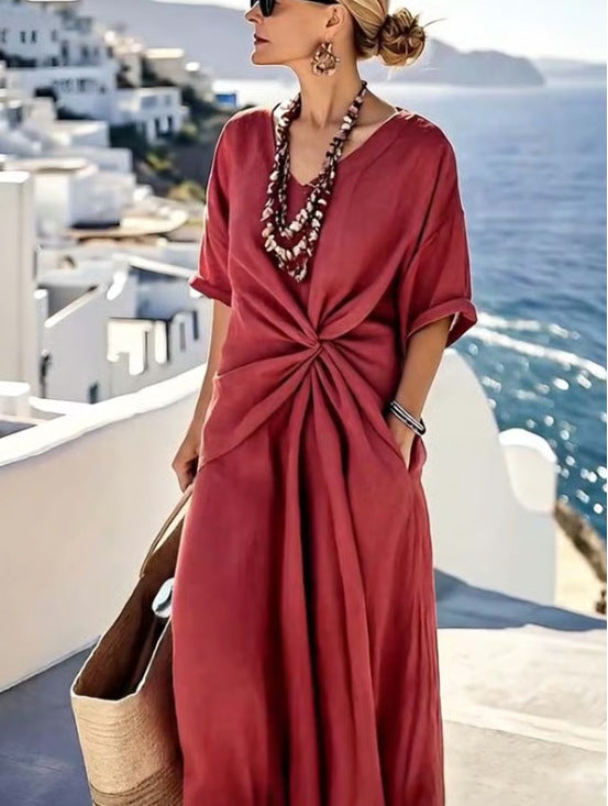 Airy wrap dress for women with side knot and V-neck Lune London