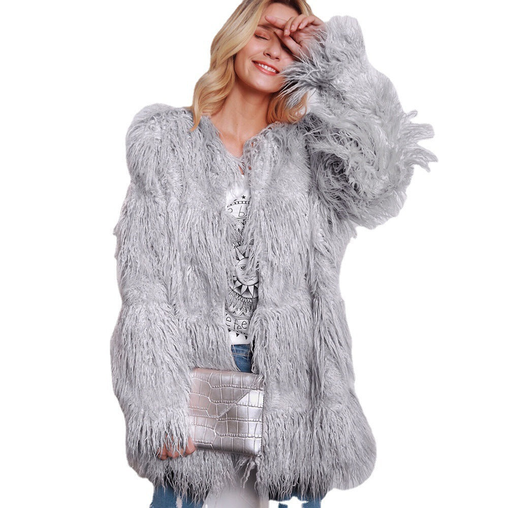 Ladies Furry Teddy Jacket with modern cut and long fur Lune London