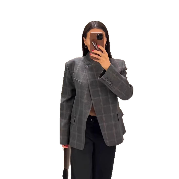 Veste blazer à carreaux moderne pour femmes Chic & Stil