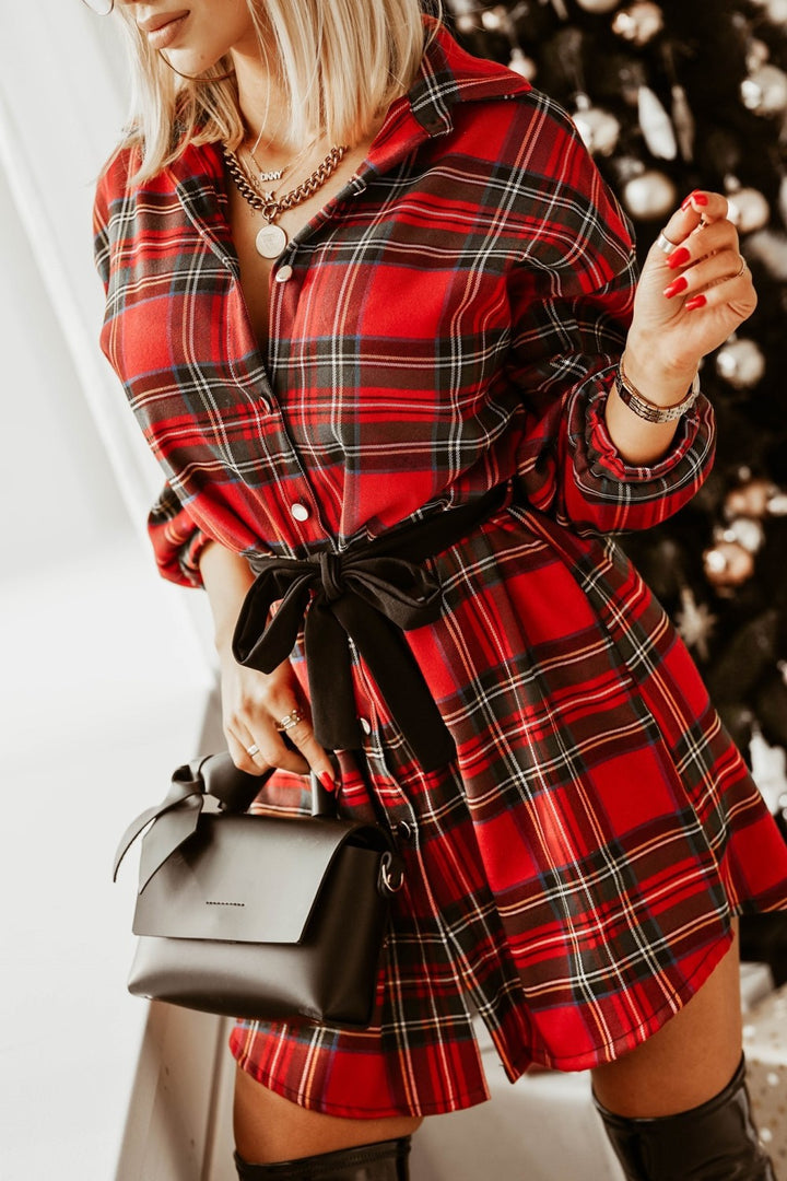 Checkered shirt dress for women with waist belt Lune London