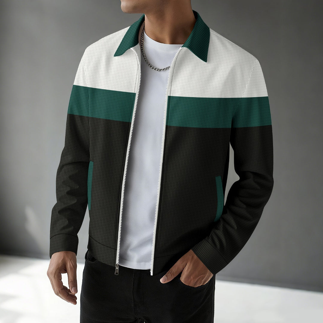 Trendy men's bomber jacket with textured design and contrasting stripes Lune London