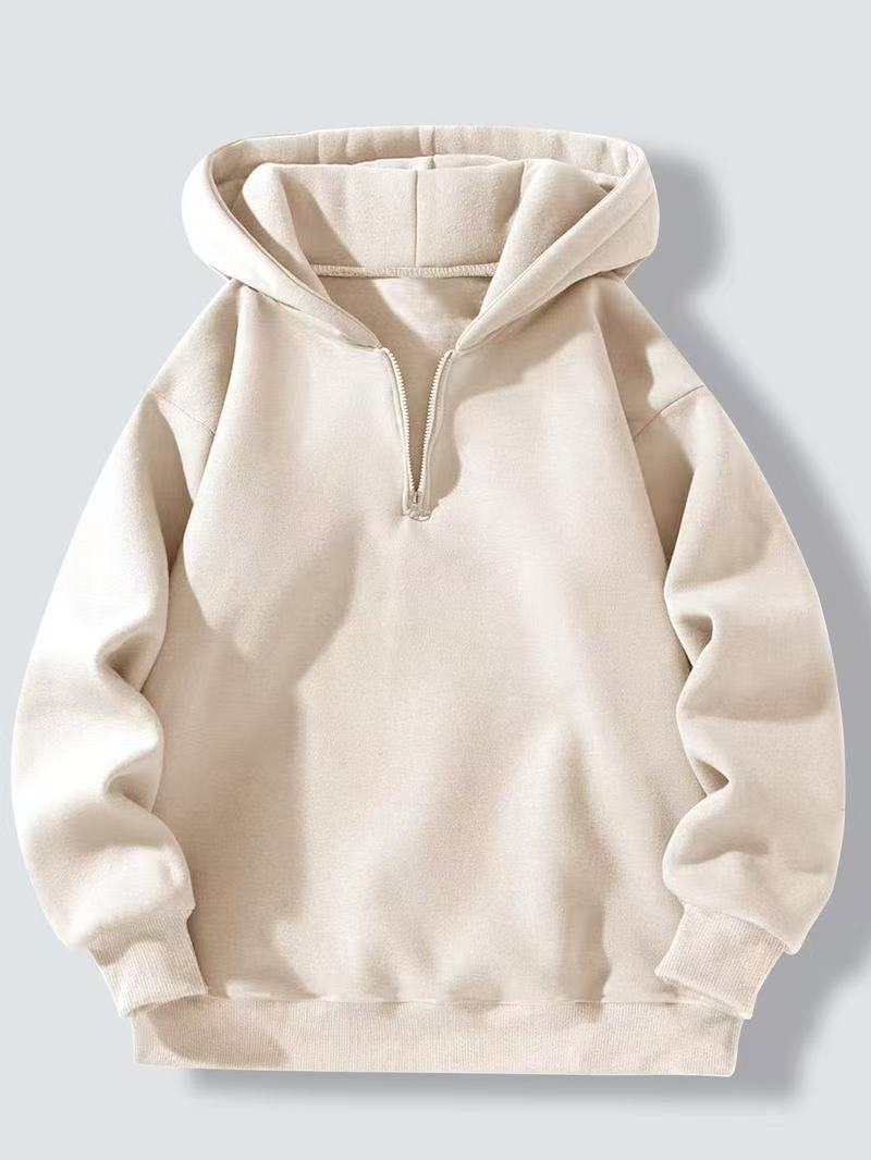 Women Fleece Hooded Pullover with Short Zip Opening Lune London