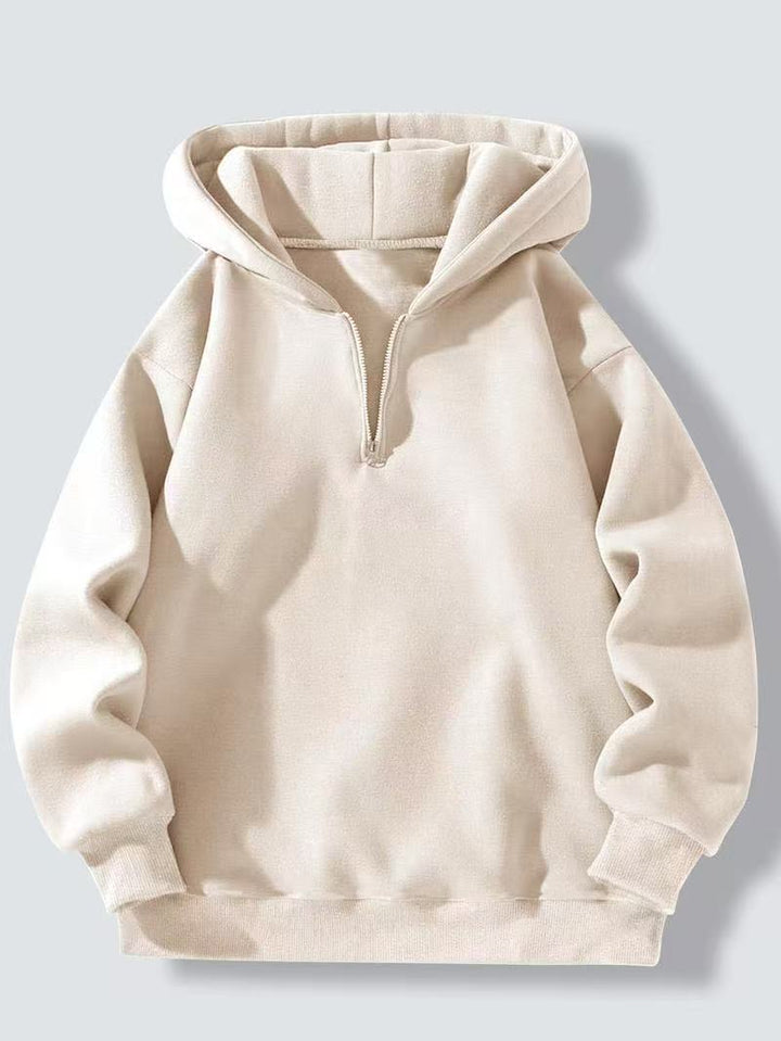 Women Fleece Hooded Pullover with Short Zip Opening Lune London