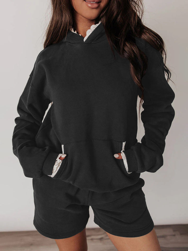 Casual hoodie set for women with decorative lace trim Lune London