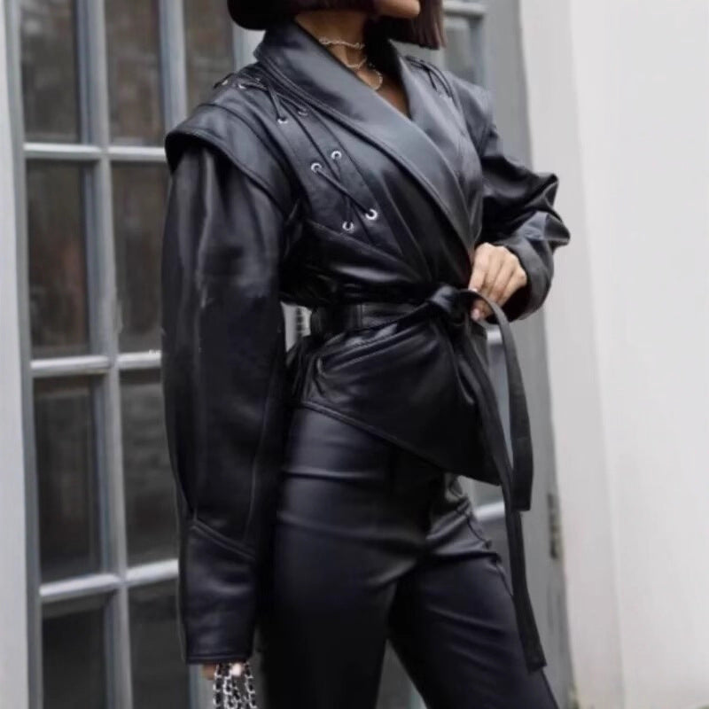 Blazer en cuir designer pour femmes Lune London