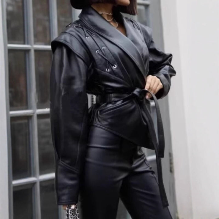 Blazer en cuir designer pour femmes Lune London