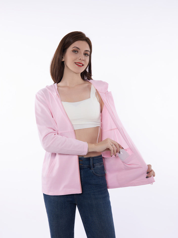 Casual zip-up hooded jacket for women with functional pockets and breathable fabric composition Lune London