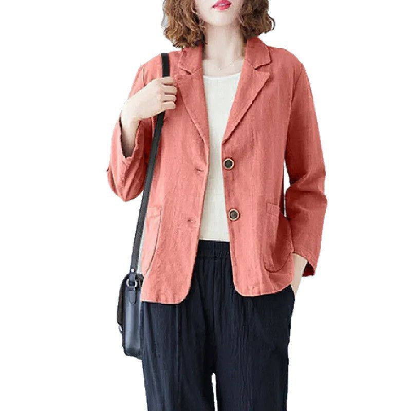 Blazer en lin décontracté pour femmes avec des boutons contrastés élégants Chic & Stil