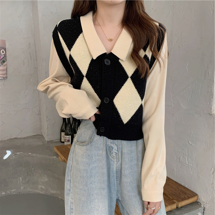 Gilet élégant pour femmes avec motif en diamant et col chemise Chic & Stil