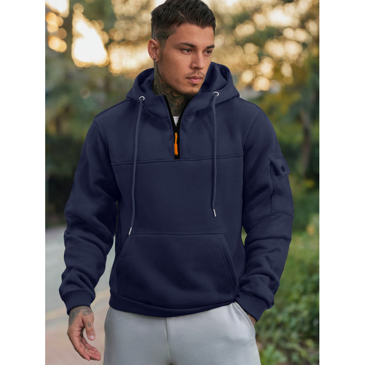 Men's Hooded Sweatshirt with Half Zipper and Side Pockets Lune London