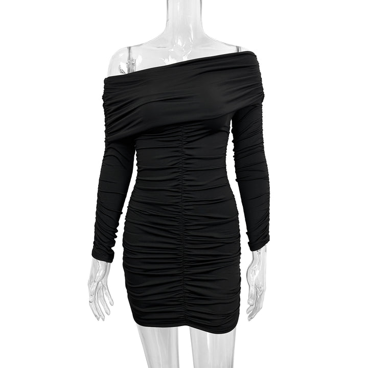 Women's Figure-Hugging Off-Shoulder Dress with Ruching and Long Sleeves Lune London