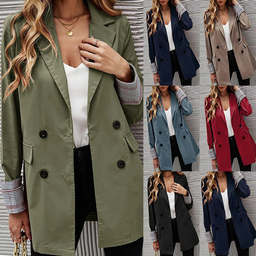 Women elegant blazer with double-breasted buttons and striped sleeves Lune London