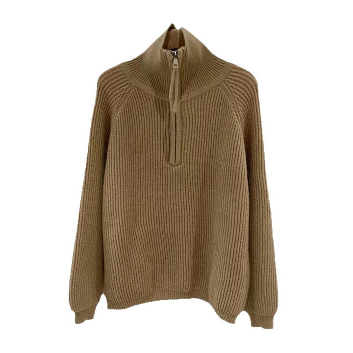 Ladies light knit sweater with high collar and decorative zipper Lune London