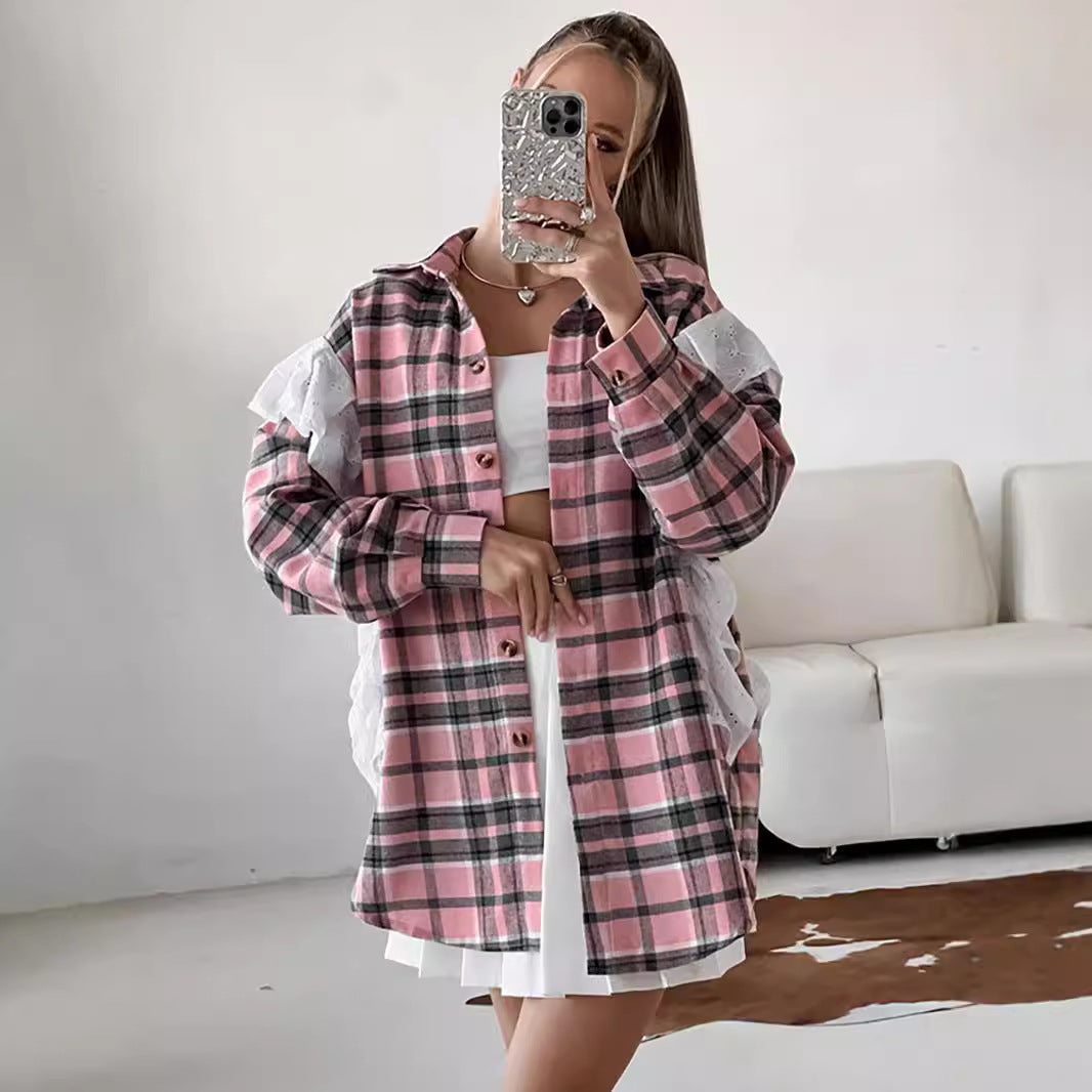 Checkered blouse for women with ruffle details Lune London