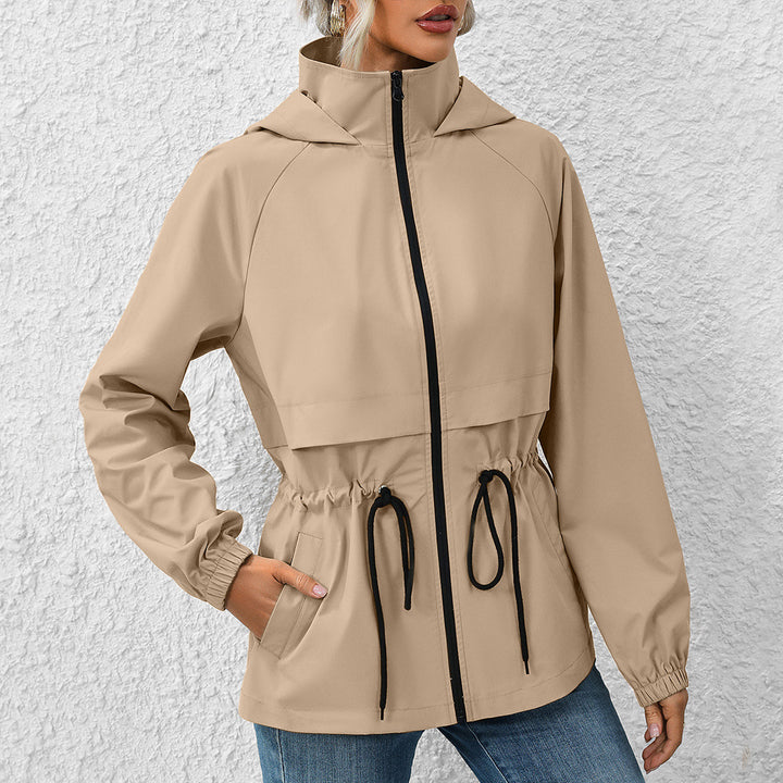 Multifunctional transition jacket for women with adjustable drawstring and elastic sleeve edges Lune London