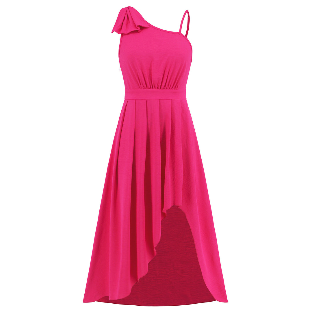 Asymmetrical maxi dress for women with shoulder detail and high slit Lune London