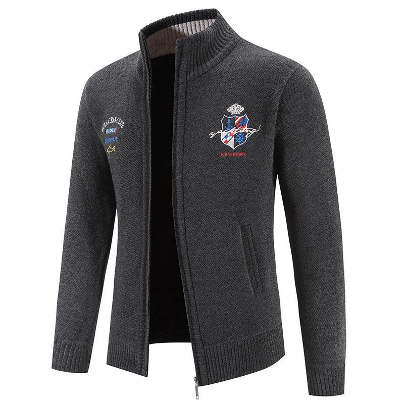 Trendy knitted jacket for men with high collar and detailed embroidery Lune London