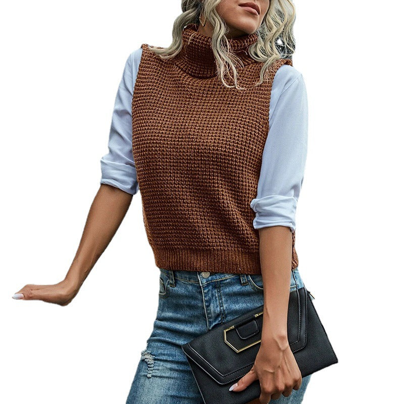 Pull femme en gros tricot avec col haut et motif structuré raffiné Lune London