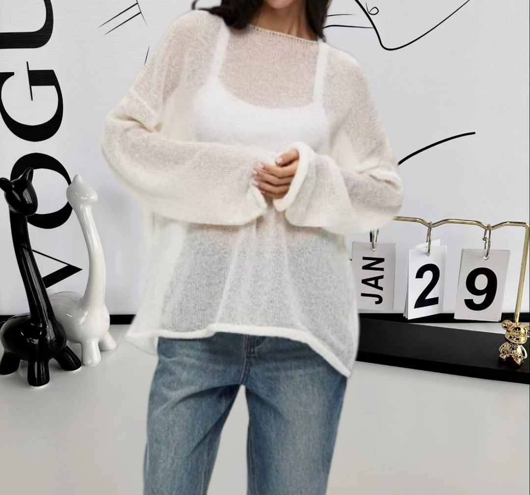 Ladies Loose Fit Knitted Top with Long Sleeves Lune London
