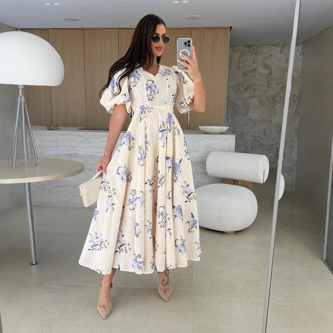 Maxi dress for women with floral patterns and puff sleeves Lune London