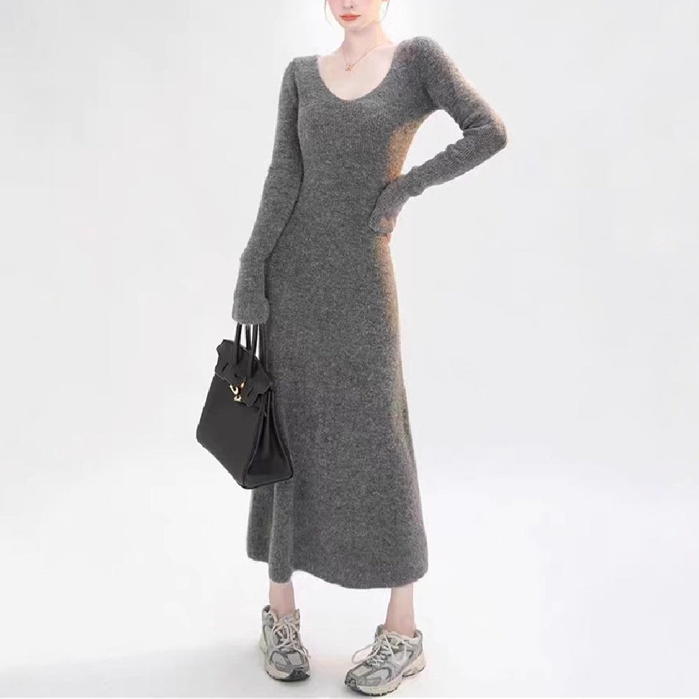 Robe en tricot pour femme avec décolleté en V et manches longues Chic & Stil