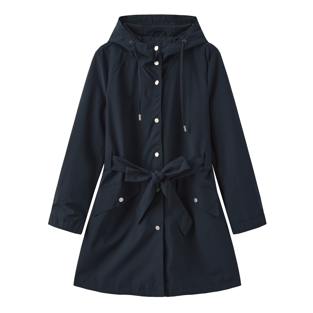 Modest outdoor jacket for ladies with belt and hood Lune London
