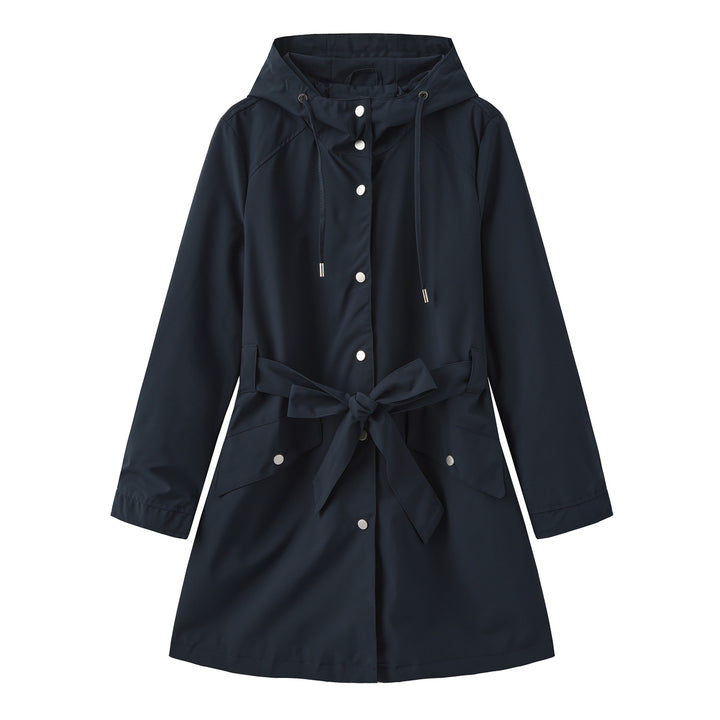 Modest outdoor jacket for ladies with belt and hood Lune London