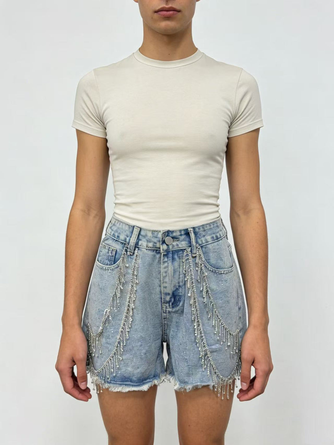 Women's Designer Denim Shorts with Trendy Chain Decorations Lune London