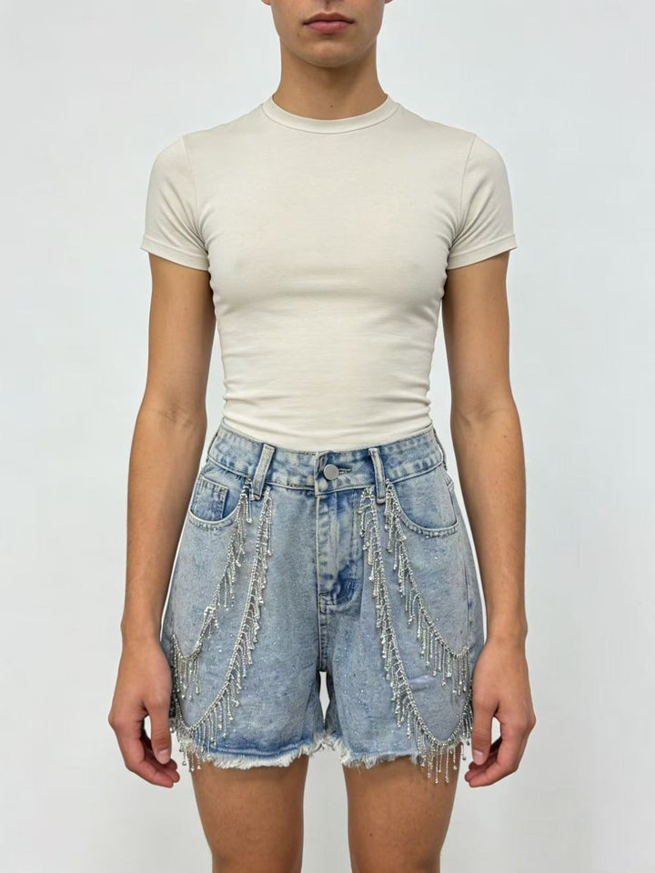 Women's Designer Denim Shorts with Trendy Chain Decorations Lune London