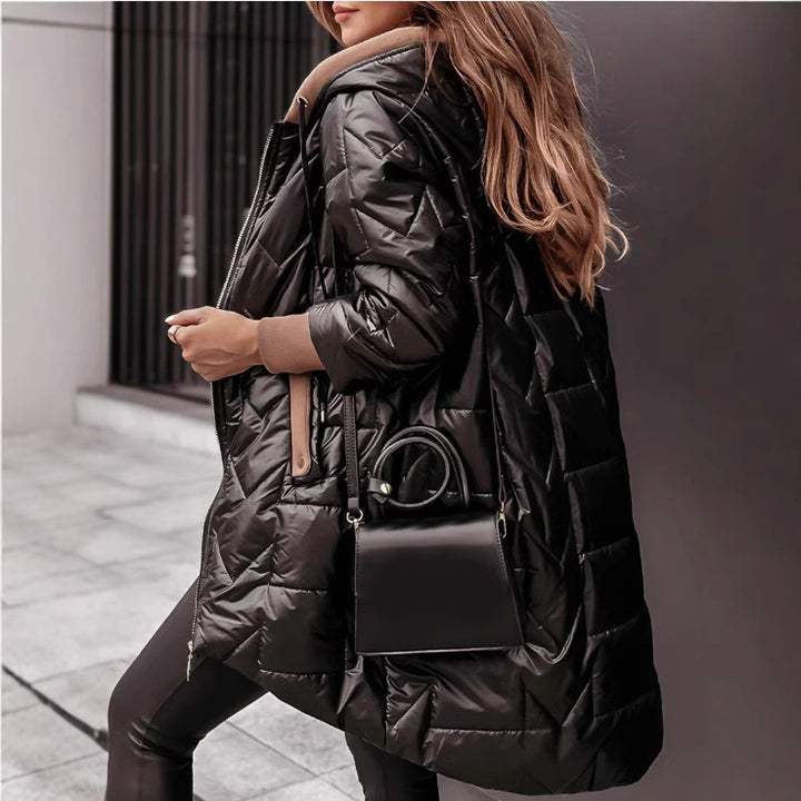 Ladies Long, sporty hooded coat with quilted design Lune London