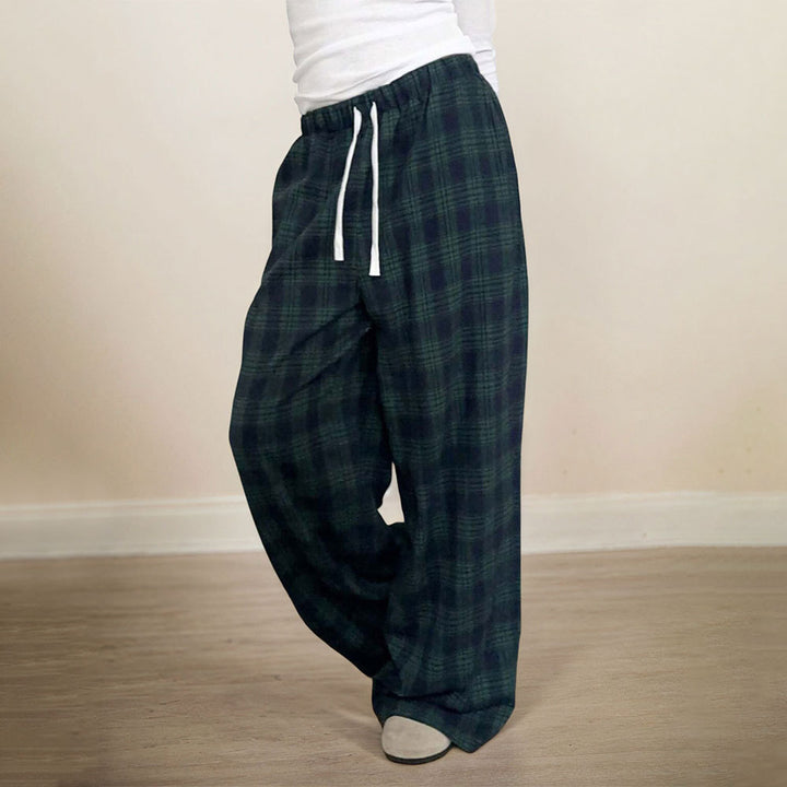 Pantalons à carreaux décontractés pour femmes avec taille élastique et cordon de serrage ajustable Chic & Stil