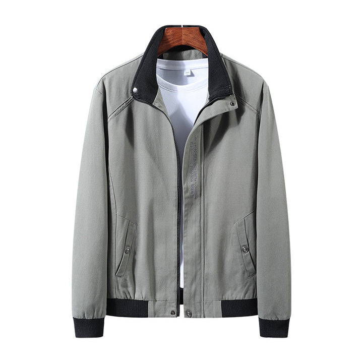 Modern transition jacket for men with high collar and practical pockets Lune London