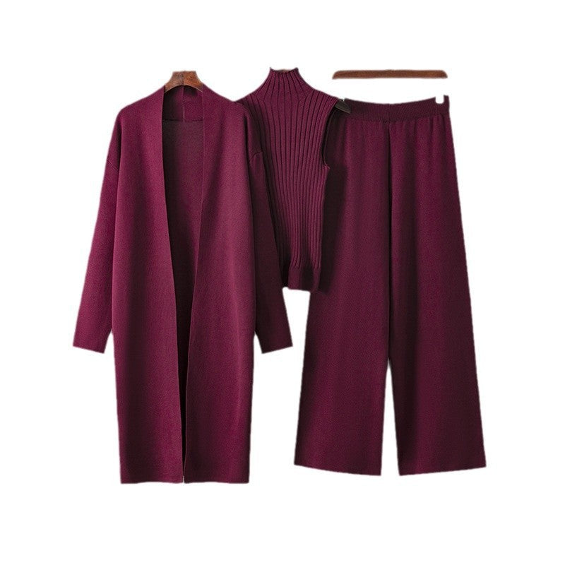 Women modern knitted outfit with long cardigan and quality top Lune London