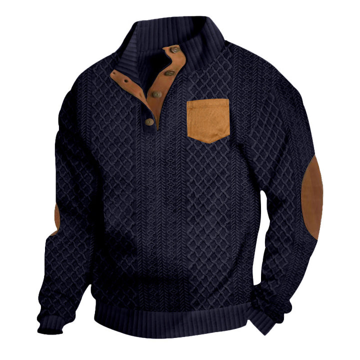 Knitted sweater for men with high collar and button placket Lune London