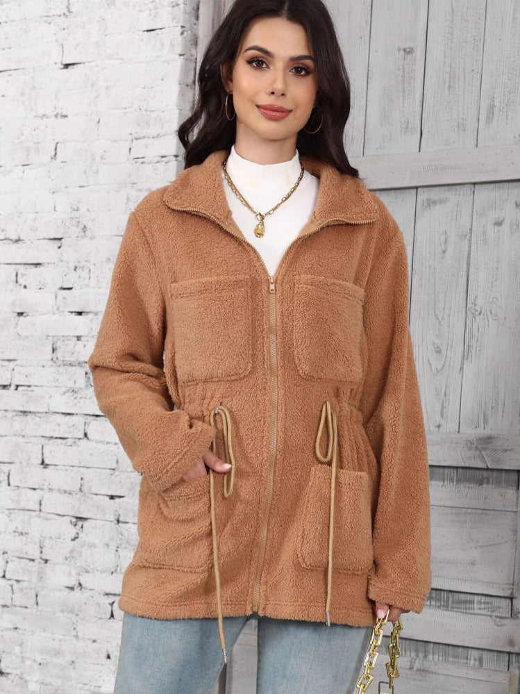 Fleece jacket for women with adjustable waist and practical pockets Lune London
